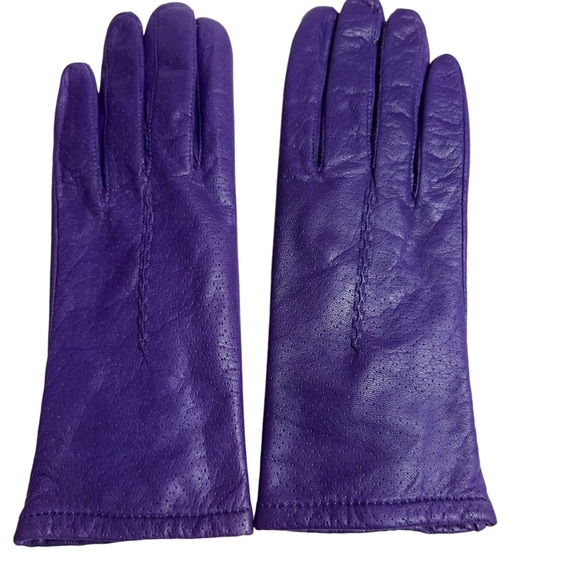Grandoe Purple Textured Leather Gloves Warm Knit Lined Womens Size L - Picture 5 of 5
